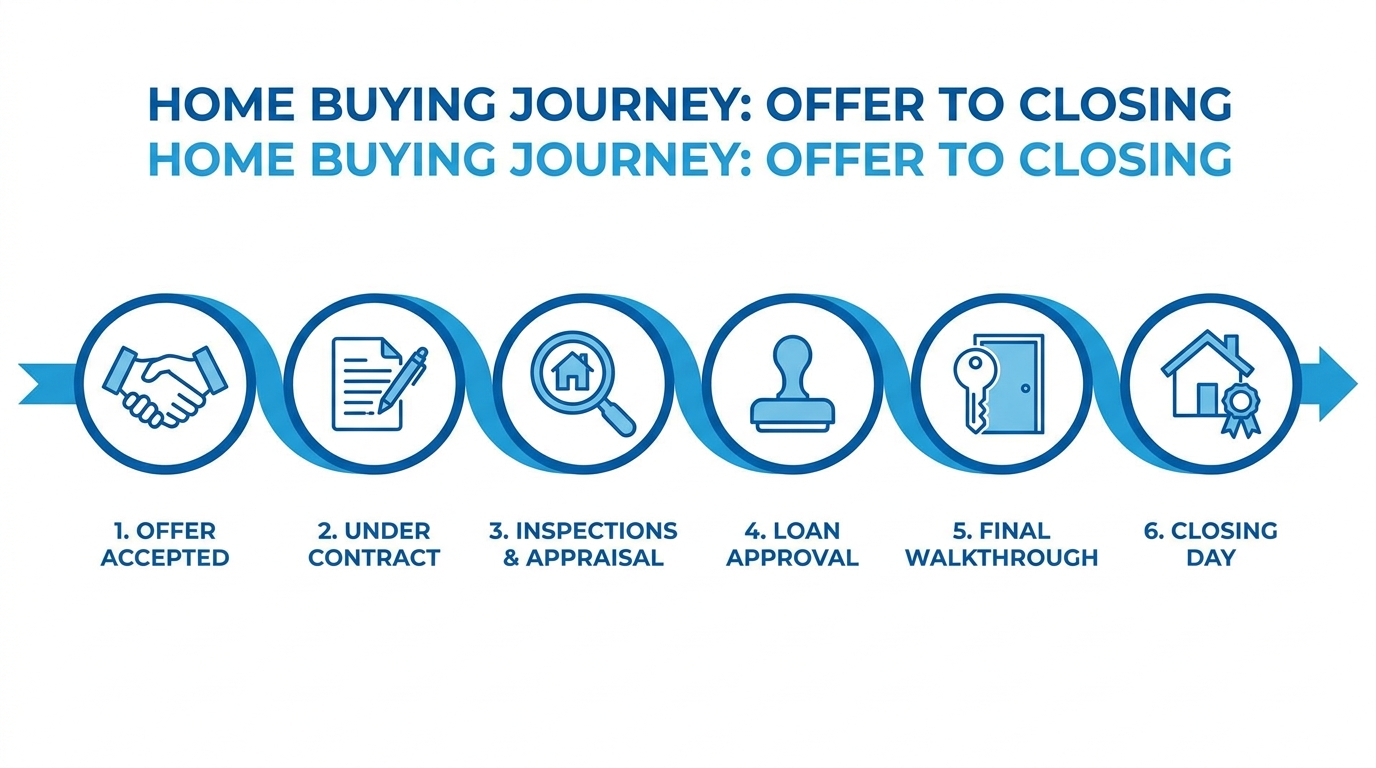 Timeline showing the home offer and closing process for first-time buyers in 2026