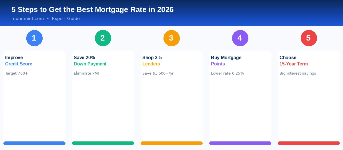 Infographic showing 5 steps to get the best mortgage rate in 2026